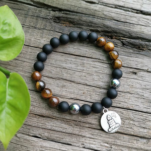 Handmade Matte Black Onyx and Tigers Eye Bracelet