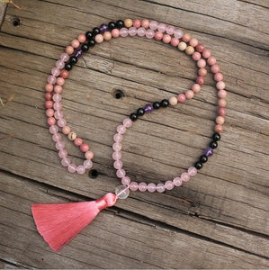 Handmade Natural Amethyst, and Rose Quartz Mala