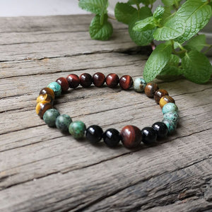 Handmade Black Onyx, African Turquoise, and Tigers Eye Bracelet