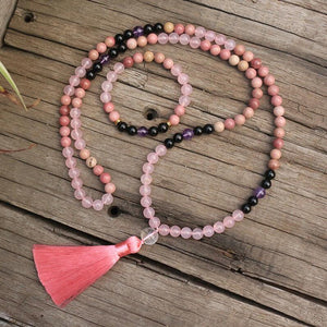 Handmade Natural Amethyst, and Rose Quartz Mala