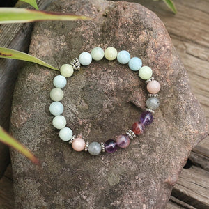 Handmade Dream Aquamarine, Sunstone, Labradorite, and Amethyst Bracelet