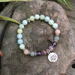 Handmade Dream Aquamarine, Sunstone, Labradorite, and Amethyst Bracelet