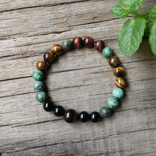 Load image into Gallery viewer, Handmade Black Onyx, African Turquoise, and Tigers Eye Bracelet
