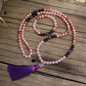 Handmade Natural Amethyst, and Rose Quartz Mala