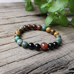 Handmade Black Onyx, African Turquoise, and Tigers Eye Bracelet