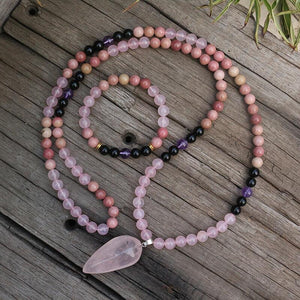 Handmade Natural Amethyst, and Rose Quartz Mala