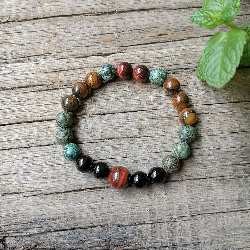 Handmade Black Onyx, African Turquoise, and Tigers Eye Bracelet