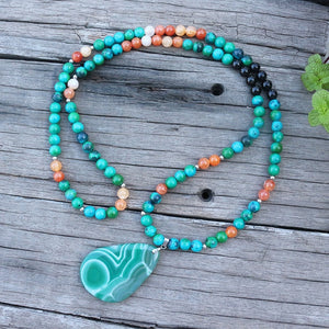 Handmade Natural Azurite and Orange Onyx Mala