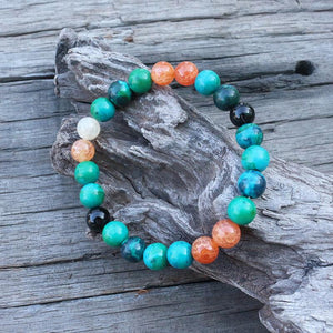 Handmade Natural Azurite and Orange Onyx Mala