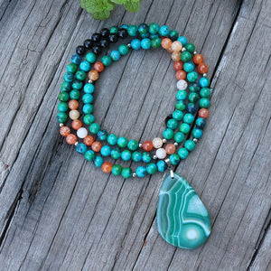 Handmade Natural Azurite and Orange Onyx Mala