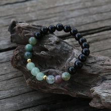 Load image into Gallery viewer, Handmade Natural Black Onyx, Indian Agate, and Aventurine Mala
