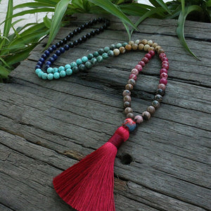 Handmade Rhodochrosite, Lapis, Onyx, and Blue Turquoise Mala