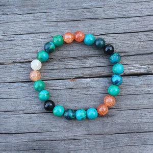 Handmade Natural Azurite and Orange Onyx Mala