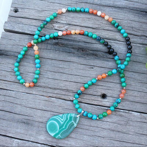 Handmade Natural Azurite and Orange Onyx Mala