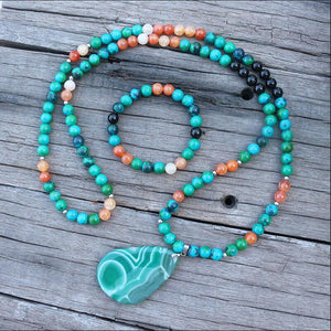 Handmade Natural Azurite and Orange Onyx Mala