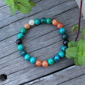 Handmade Natural Azurite and Orange Onyx Mala