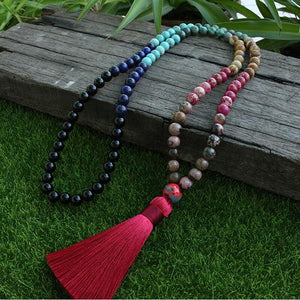 Handmade Rhodochrosite, Lapis, Onyx, and Blue Turquoise Mala