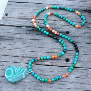 Handmade Natural Azurite and Orange Onyx Mala