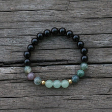 Load image into Gallery viewer, Handmade Natural Black Onyx, Indian Agate, and Aventurine Mala
