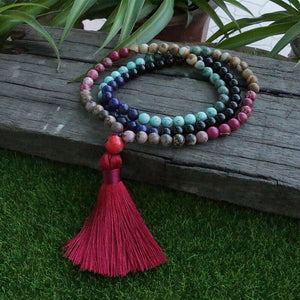 Handmade Rhodochrosite, Lapis, Onyx, and Blue Turquoise Mala