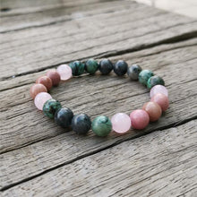 Load image into Gallery viewer, Handmade Natural Rhodonite, African Turquoise, Rose Quartz, and Black Labradorite Stone Bracelet
