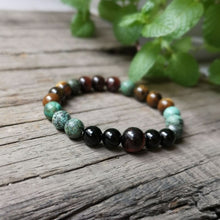 Load image into Gallery viewer, Handmade Black Onyx, African Turquoise, and Tigers Eye Bracelet
