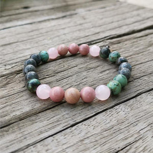 Handmade Natural Rhodonite, African Turquoise, Rose Quartz, and Black Labradorite Stone Bracelet