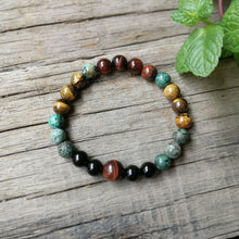 Load image into Gallery viewer, Handmade Black Onyx, African Turquoise, and Tigers Eye Bracelet
