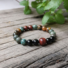 Load image into Gallery viewer, Handmade Black Onyx, African Turquoise, and Tigers Eye Bracelet
