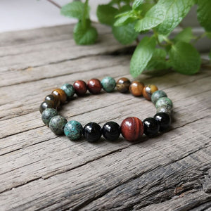 Handmade Black Onyx, African Turquoise, and Tigers Eye Bracelet