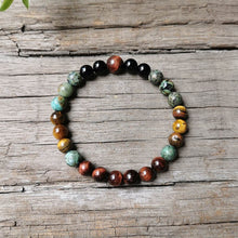 Load image into Gallery viewer, Handmade Black Onyx, African Turquoise, and Tigers Eye Bracelet
