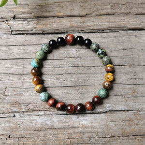 Handmade Black Onyx, African Turquoise, and Tigers Eye Bracelet