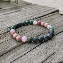 Load image into Gallery viewer, Handmade Natural Rhodonite, African Turquoise, Rose Quartz, and Black Labradorite Stone Bracelet
