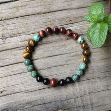 Load image into Gallery viewer, Handmade Black Onyx, African Turquoise, and Tigers Eye Bracelet
