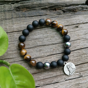 Handmade Matte Black Onyx and Tigers Eye Bracelet