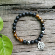 Load image into Gallery viewer, Handmade Matte Black Onyx and Tigers Eye Bracelet
