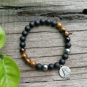 Handmade Matte Black Onyx and Tigers Eye Bracelet