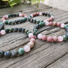 Load image into Gallery viewer, Handmade Natural Rhodonite, African Turquoise, Rose Quartz, and Black Labradorite Stone Bracelet
