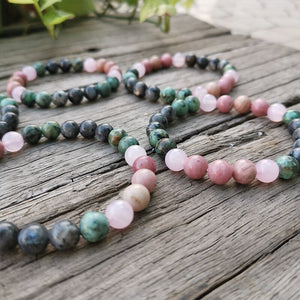 Handmade Natural Rhodonite, African Turquoise, Rose Quartz, and Black Labradorite Stone Bracelet