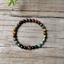 Load image into Gallery viewer, Handmade Black Onyx, African Turquoise, and Tigers Eye Bracelet
