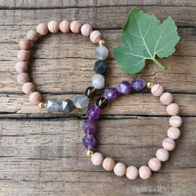 Load image into Gallery viewer, Handmade Smokey Quartz, Amethyst, and Gray Quartz Bracelet
