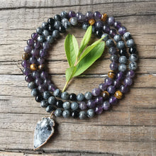 Load image into Gallery viewer, Amethyst, Black Labradorite, and Tigers Eye Mala
