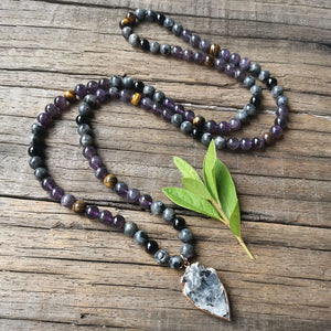 Amethyst, Black Labradorite, and Tigers Eye Mala