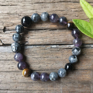 Amethyst, Black Labradorite, and Tigers Eye Mala