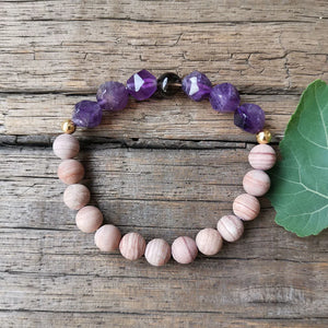 Handmade Smokey Quartz, Amethyst, and Gray Quartz Bracelet