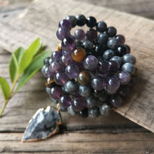 Load image into Gallery viewer, Amethyst, Black Labradorite, and Tigers Eye Mala
