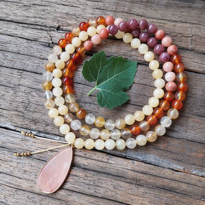 Fire Quartz, Jasper Stone, and Aventurine Mala