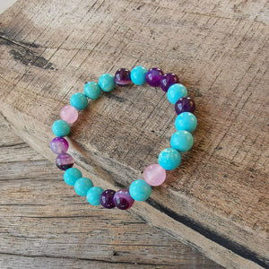 Handmade Turquoise and Dyed Purple Onyx with Turquoise Pendant Mala