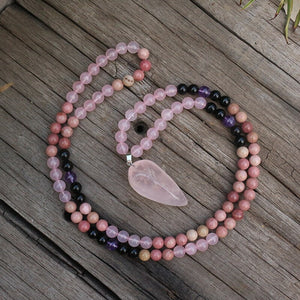 Handmade Natural Amethyst, and Rose Quartz Mala