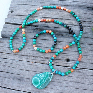 Handmade Natural Azurite and Orange Onyx Mala